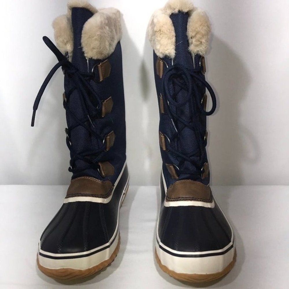 JBU Navy and Brown Ankle Boots with Fur Trim